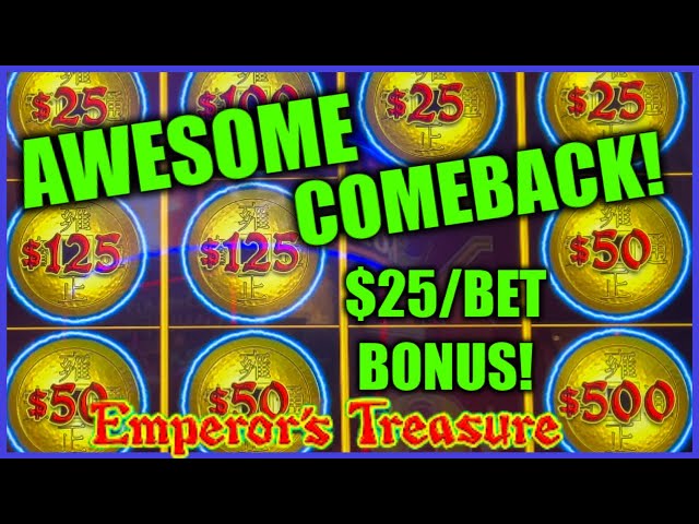 HIGH LIMIT Dollar Storm Emperor’s Treasure NICE COMEBACK $25 BONUS ROUND Slot Machine Casino
