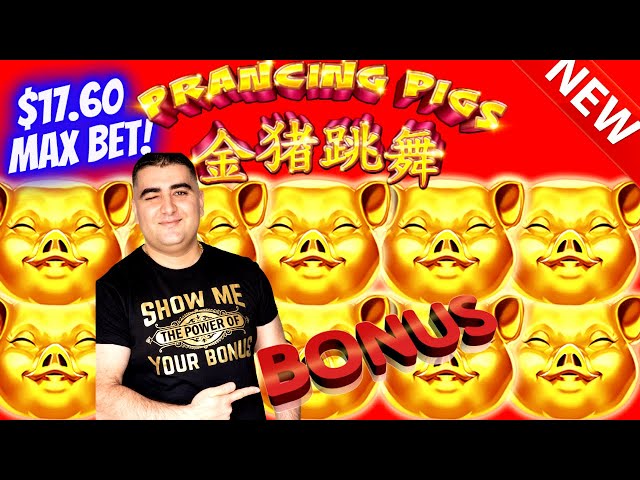 New RISING Fortunes Prancing Pigs Slot Machine MAX BET BONUS ! Dragon’s Riches Lightning Link Slot