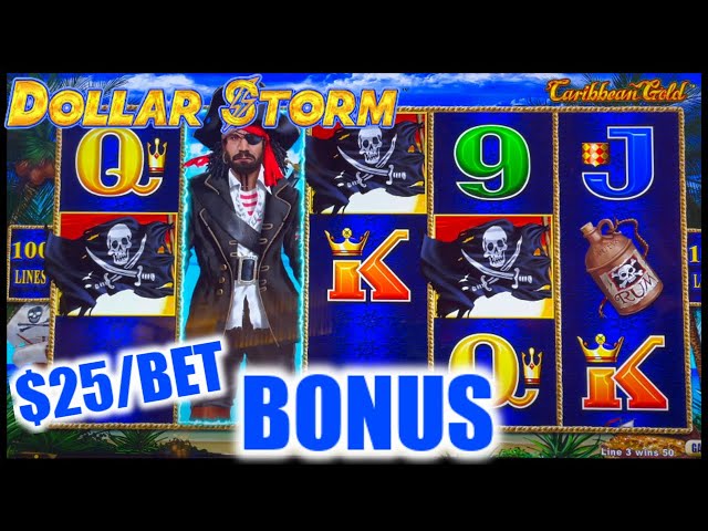 HIGH LIMIT Dollar Storm Caribbean Gold & Egyptian Jewels $25 SPIN BONUS ROUND Slot Machine Casino