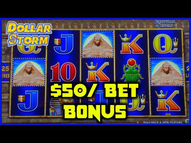 HIGH LIMIT Dollar Storm Egyptian Jewels $50 SPIN BONUS ROUND Slot Machine Casino