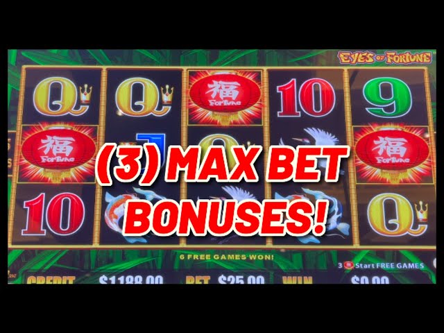 HIGH LIMIT Lightning Link EYES OF FORTUNE (3) $25 MAX BET Bonus Rounds Slot Machine Casino