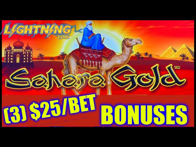 HIGH LIMIT Lighting Cash Link Sahara Gold (3) $25 Bonus Rounds Slot Machine Casino