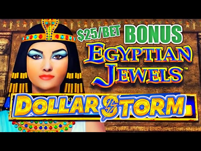 HIGH LIMIT Dollar Storm Egyptian Jewels $25 BONUS ROUND Slot Machine Casino