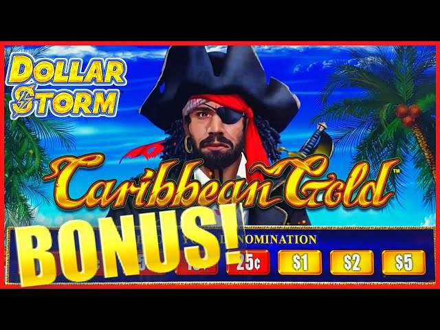 HIGH LIMIT Dollar Storm Caribbean Gold $18.75 SPIN BONUS ROUND Slot Machine Casino