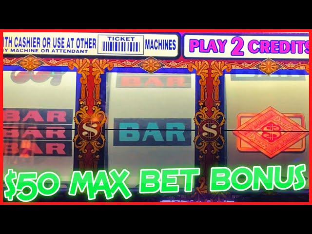 HIGH LIMIT Double Top Dollar $50 MAX BET SPINS BONUS ROUND 3 Reel Slot Machine CASINO