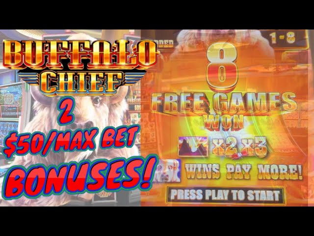 Buffalo Chief HIGH LIMIT (2) $50 MAX BET Bonus Rounds Slot Machine Casino