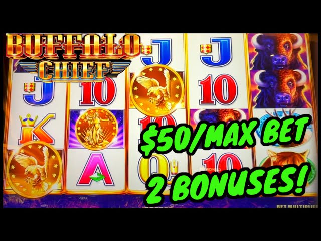 HIGH LIMIT Buffalo Chief $50 MAX BET Bonus Round Slot Machine Casino