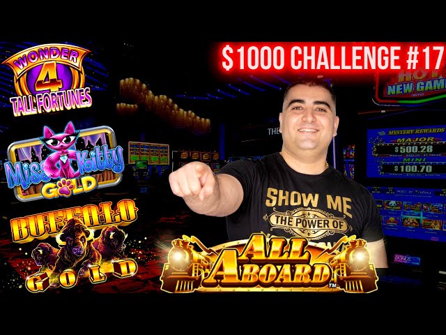 Bonuses On Wonder 4 Tall Fortune Slot Machine | $1,000 Challenge To Beat The Casino | EP-17