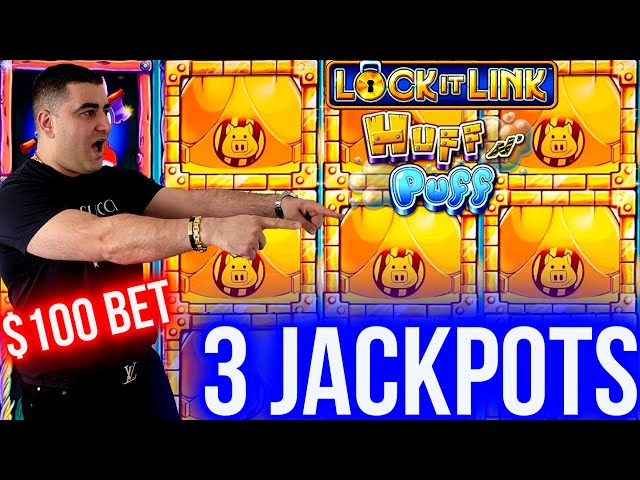 $100 A Spin & 3 HANDPAY JACKPOTS On Huff N Puff Slot Machine | Winning In Las Vegas | SE-4 | EP-1