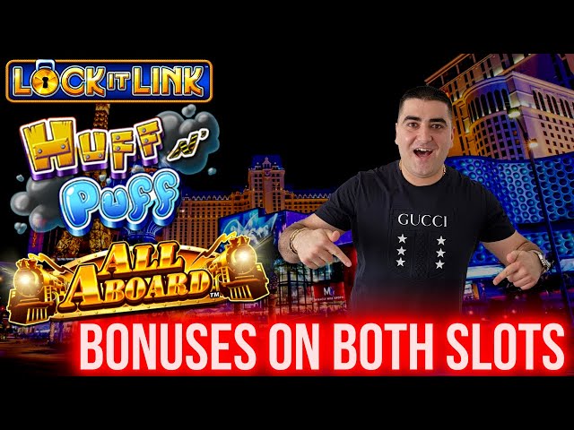 High Limit Huff N Puff & All Aboard Slot Machine Bonuses – PART 1 | Live Slot Play At Casino