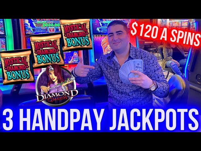 $120 A Spin Diamond Queen 3 HANDPAY JACKPOTS ! Massive HANDPAY JACKPOT On High Limit Slot