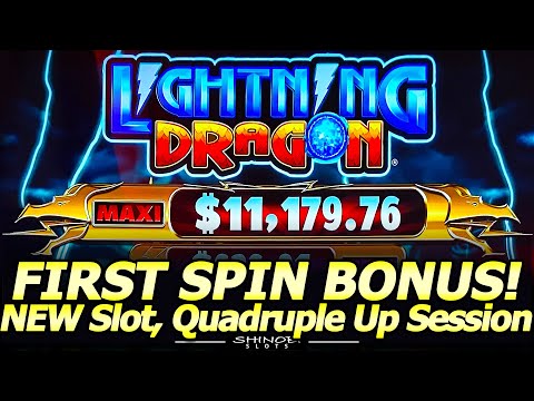 First Attempt, First Spin Bonus! NEW Lightning Dragon Slot by Konami! Nice Quadruple Up Session!