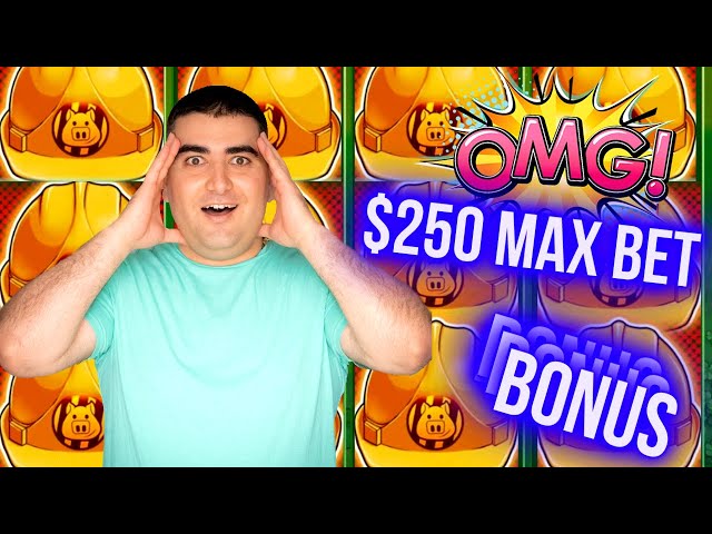 $250 Max Bet Huff N Puff Slot Machine BONUS & JACKPOT