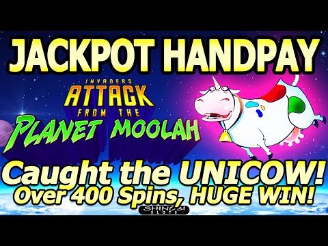 JACKPOT HANDPAY! UNICOW CAUGHT in my 1st Attempt! Invaders Attack from the Planet Moolah, HUGE WIN!!