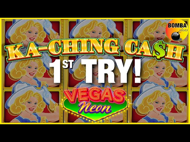 CASH in KA-CHING CASH?!! Vegas Neon, First Try Casino Slot Machine PLAY!