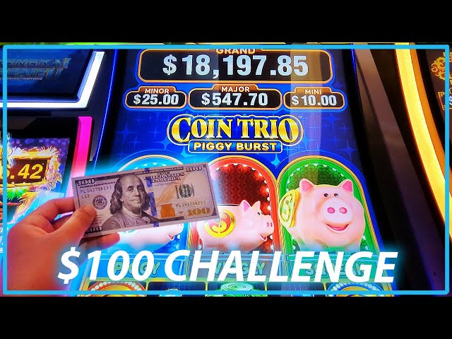 $100 Bill Vs. Coin Trio Piggy Burst Slot in NYC!