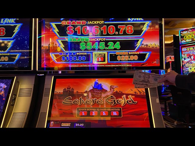 She Uses A $30 Lightning Link Betting System To Get Another Big Win On This Sahara Gold Slot!