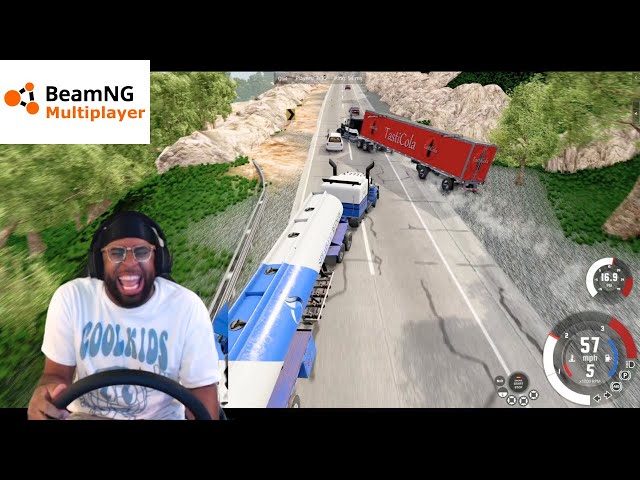 Swerving through traffic in HUGE trucks lmaooo | BeamNG.Drive