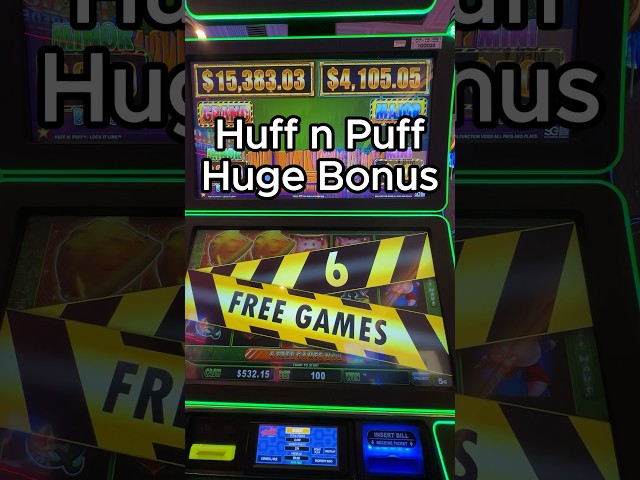 Huge Bonus on Huff n Puff. #vegasslotmachines #casino #shortsvideo