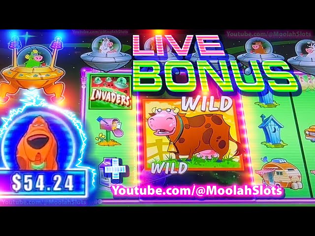 JACKPOT ABDUCTION + GIANT SYMBOLS!! LIVE BONUS – Invaders Attack From the Planet Moolah CASINO SLOTS