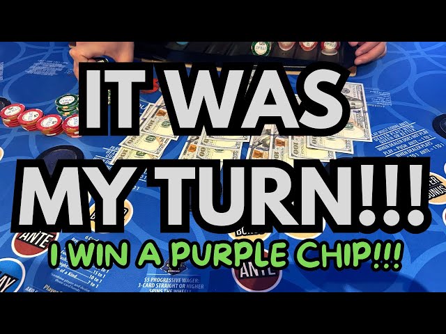 3 CARD POKER in LAS VEGAS! IT WAS MY TURN! WON A PURPLE CHIP! EPIC HAND!