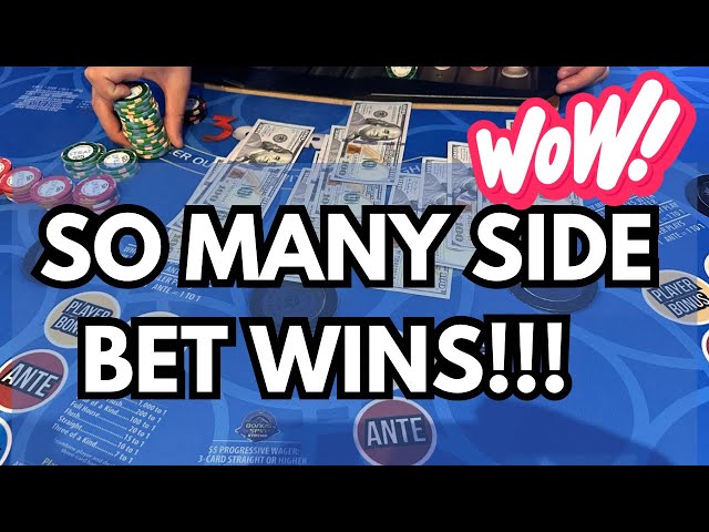 3 CARD POKER in LAS VEGAS! SO MANY SIDE BET WINS! #poker #3cardpoker