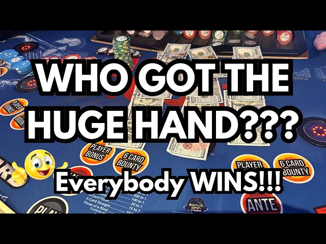 3 CARD POKER in LAS VEGAS! WHO GOT THE HUGE HAND?? Everybody wins!!